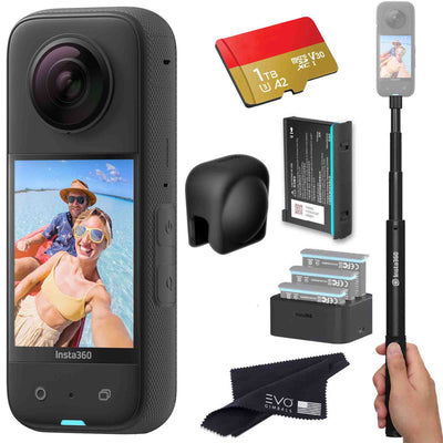 Insta360 X3 - Waterproof 360 Action Camera Bundle Includes Extra Battery, Charger, Invisible Selfie Stick, Lens Guard & Memory Card 360 camera EVOGimbals.com Battery+charger+Selfie+LC+1TB 