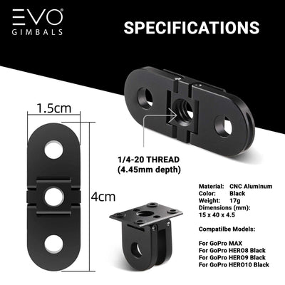 PRO10 Base Mount Adapter for GoPro HERO10 Camera Body Replacement Panels & Doors EVO Gimbals 