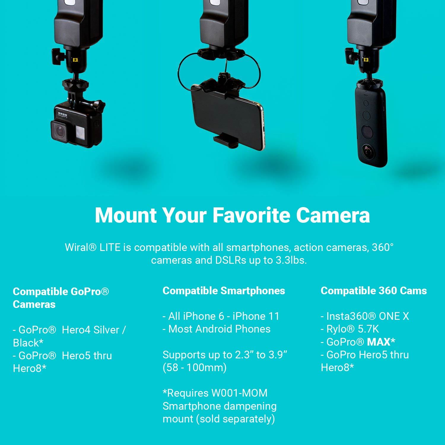 Wiral LITE Cable Cam with Remote for GoPro, Smartphones or Cameras